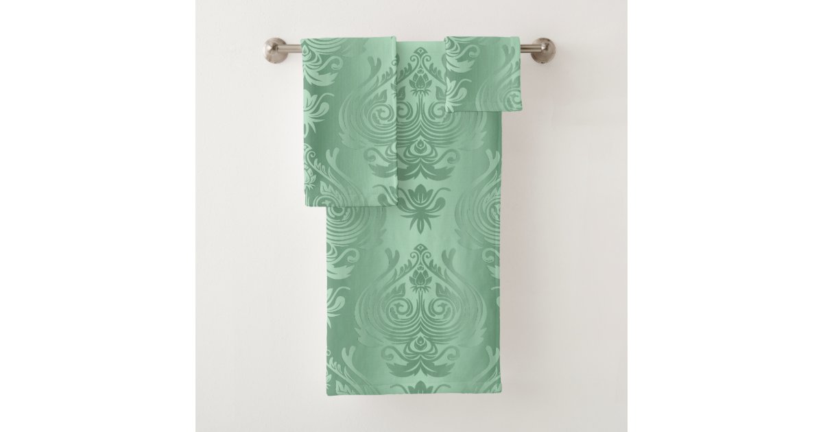 Elegant Sage Green Floral Damask Print Bath Towel Set Zazzle