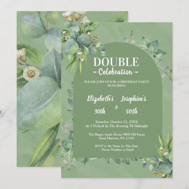  Elegant Sage Green Floral Double joint Birthday  Invitation (Front/Back)