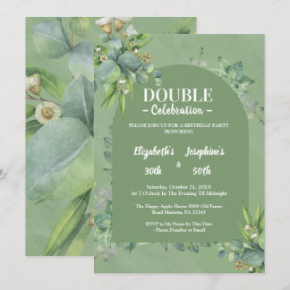  Elegant Sage Green Floral Double joint Birthday  Invitation