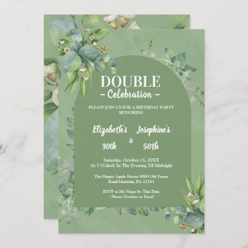  Elegant Sage Green Floral Double joint Birthday  Invitation