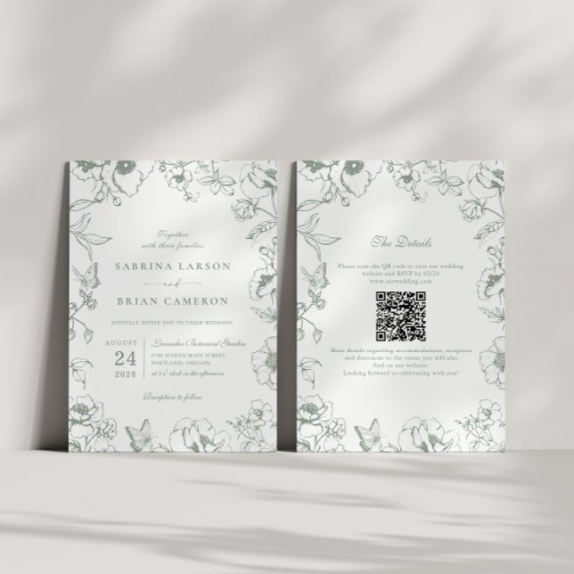 Elegant Sage Green Floral Garden QR Code Wedding Invitation (Creator Uploaded)
