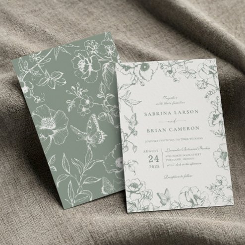 Wedding Invitations - Pink Dramatic personalized gifts for you Elegant sage green floral garden wedding invitation