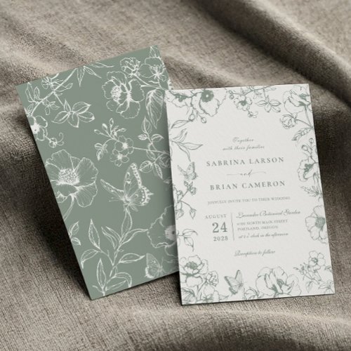 Elegant Sage Green Floral Garden Wedding Invitation