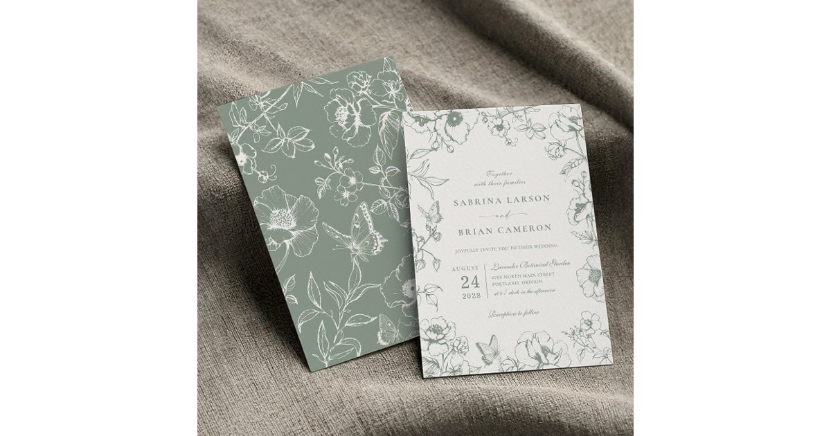 Elegant Sage Green Floral Garden Wedding Invitation | Zazzle