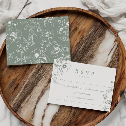 Elegant Sage Green Floral Garden Wedding RSVP Enclosure Card