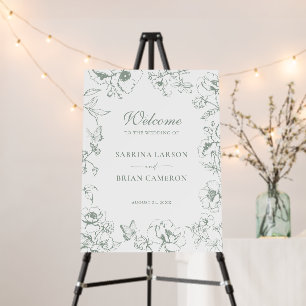 Elegant Sage Green Floral Garden Wedding Welcome Foam Board