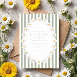 Elegant Sage Green Floral Girl Baptism Invitation