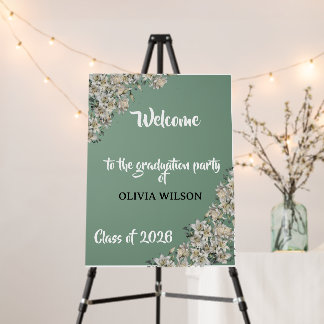 Elegant Sage Green Floral Graduation Welcome Sign