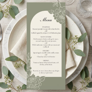 Elegant Sage Green Floral Ivory Arch Wedding Menu