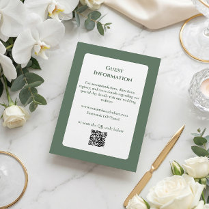 Elegant Sage Green Floral Line Art QR Code Wedding Enclosure Card