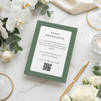 Elegant Sage Green Floral Line Art QR Code Wedding Enclosure Card