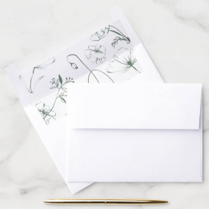 Elegant Sage Green Floral Line Art Wedding Envelope Liner