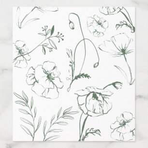 Elegant Sage Green Floral Line Art Wedding Envelope Liner