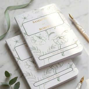 Elegant Sage Green Floral Line Art Wedding Foil Vow Books