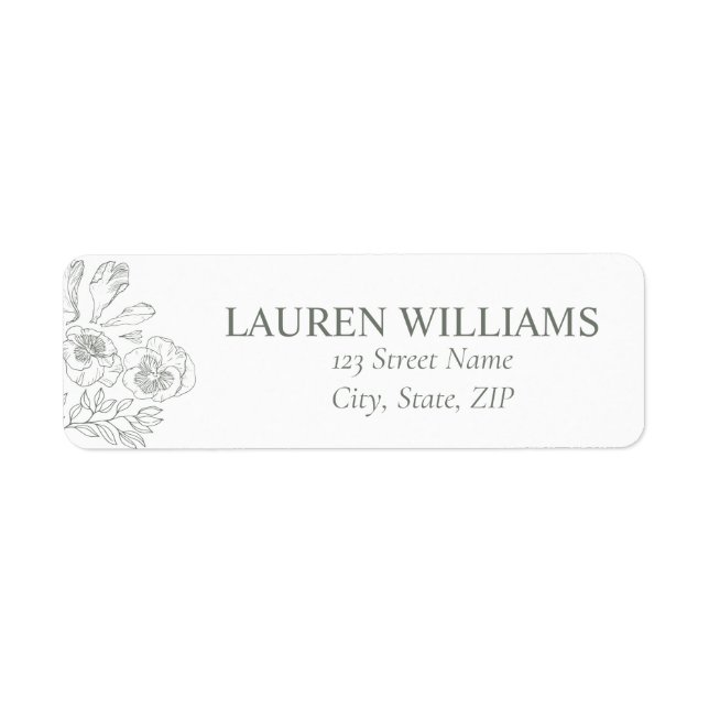 Elegant Sage Green Floral Line Art Wedding Label (Front)