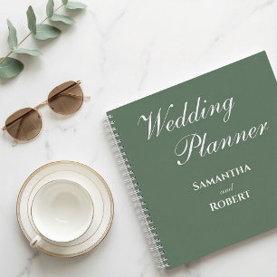 Elegant Sage Green Floral Line Art Wedding Planner Notebook