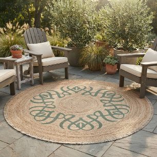 Elegant Sage Green Floral Monogram Family Outdoor Rug