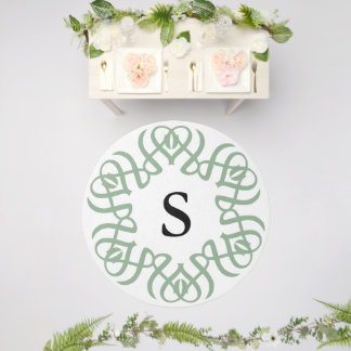Elegant Sage Green Floral Monogram Family Outdoor Rug