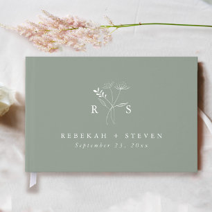 Elegant Sage Green Floral Monogram Wedding Guest Book