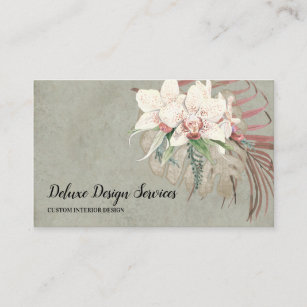 Elegant Sage Green Floral Orchid Foliage Greenery Business Card