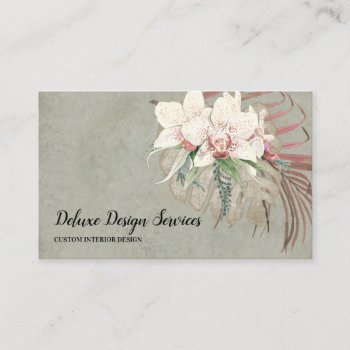 Elegant Sage Green Floral Orchid Foliage Greenery Business Card by EverythingBusiness at Zazzle