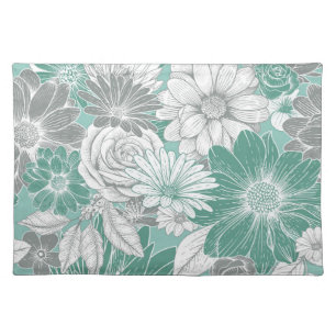 Elegant Sage Green Floral Pattern Cloth Placemat