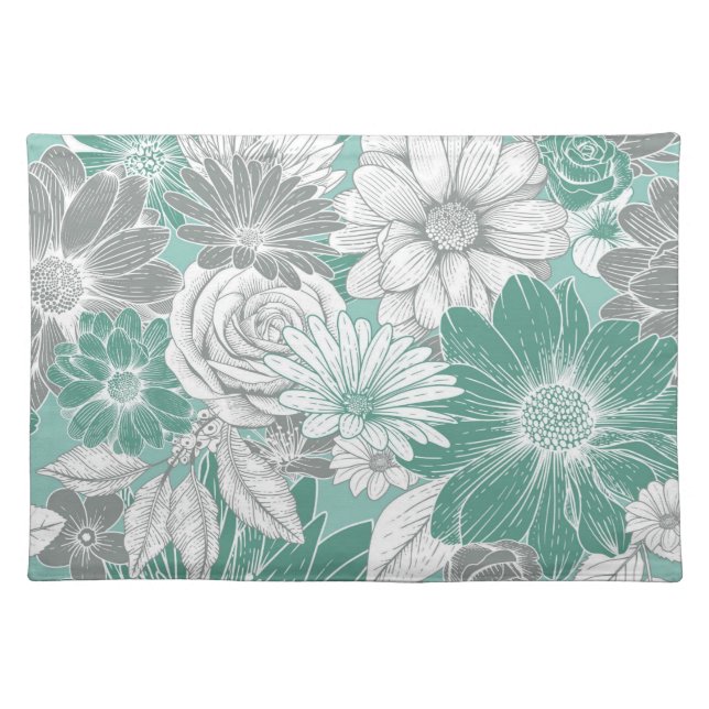 Elegant Sage Green Floral Pattern Cloth Placemat (Front)