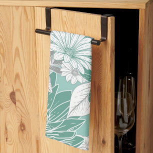 Elegant Sage Green Floral Pattern Kitchen Towel