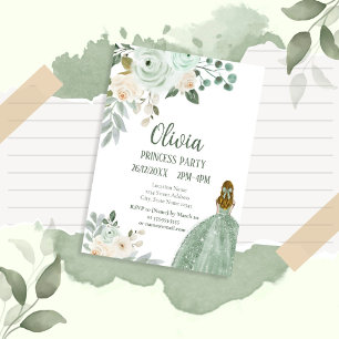 Elegant Sage Green Floral Princess Party Invitation