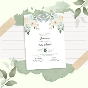 Elegant Sage Green Floral Princess Quinceañera Invitation