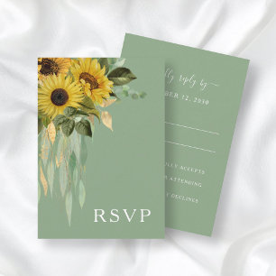 Elegant Sage Green Floral Sunflowers Wedding RSVP Card