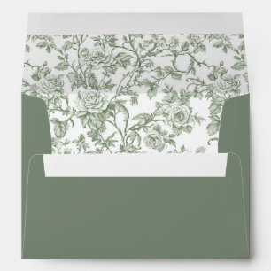 Elegant Sage Green Floral Toile Wedding Address Envelope