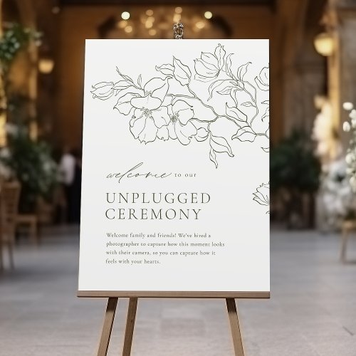 Elegant Sage Green floral Unplugged Ceremony sign