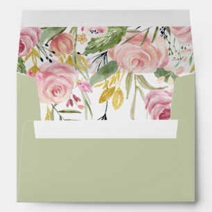 Elegant Sage Green Floral Watercolor Wedding Envelope
