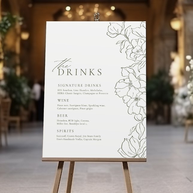 Elegant Sage Green floral Wedding bar drink Foam Board (Elegant Sage Green floral Wedding bar drink Foam Board)