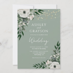 Elegant Sage Green Floral Wedding Invitation