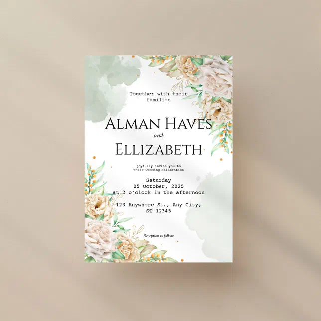 Elegant Sage Green Floral Wedding Invitation | Zazzle