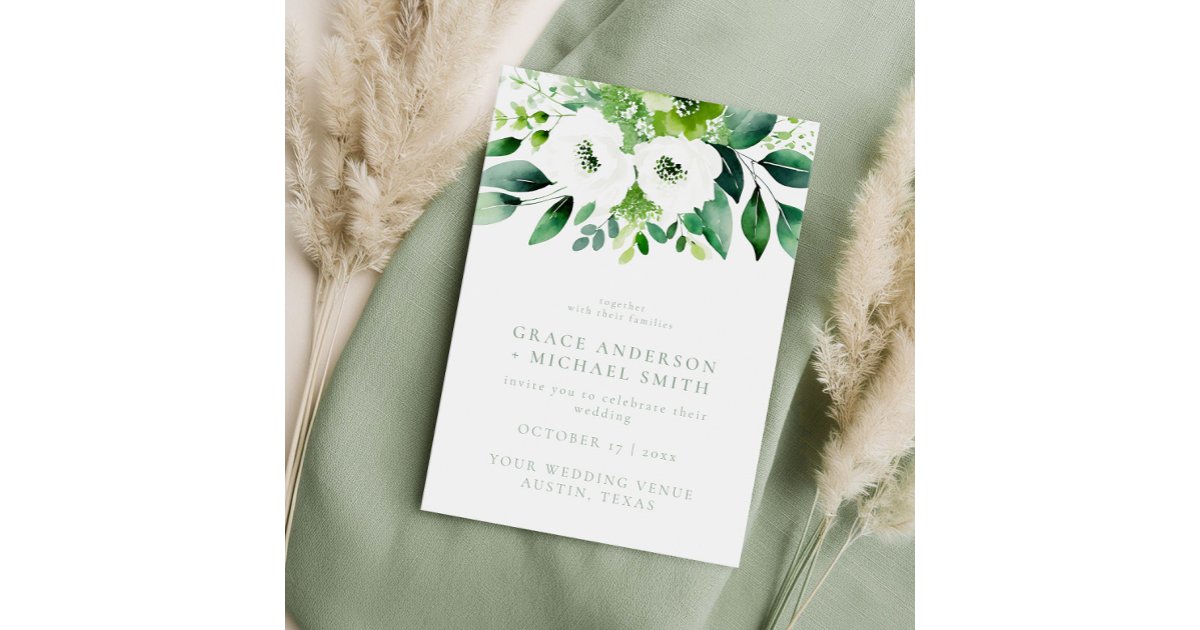 Elegant Sage Green Floral Wedding Invitation | Zazzle