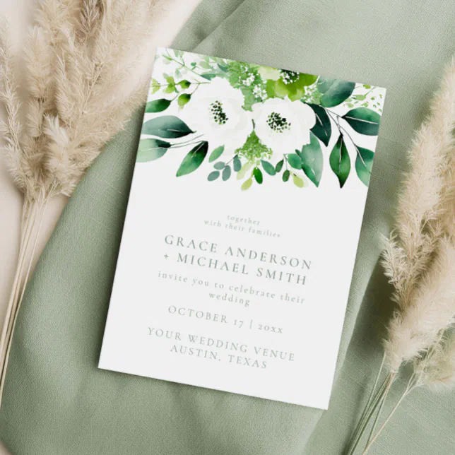Elegant Sage Green Floral Wedding Invitation | Zazzle