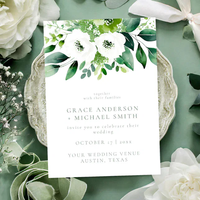 Elegant Sage Green Floral Wedding Invitation | Zazzle