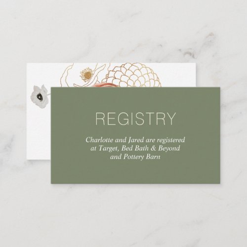 Elegant Sage Green Floral Wedding Registry Card