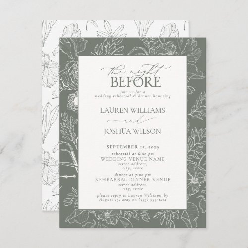 Elegant Sage Green Floral Wedding Rehearsal Dinner Invitation