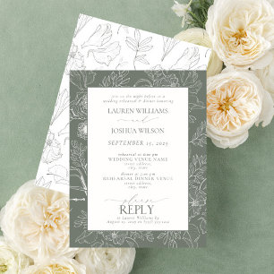 Elegant Sage Green Floral Wedding Rehearsal Dinner Invitation