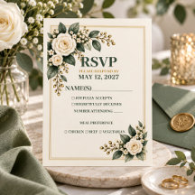 Elegant Sage Green Floral Wedding RSVP