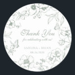 Elegant Sage Green Floral Wedding Thank You Classic Round Sticker<br><div class="desc">Elegant sage green floral wedding sticker.</div>