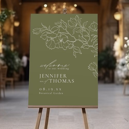 Elegant Sage Green floral Wedding Welcome Sign