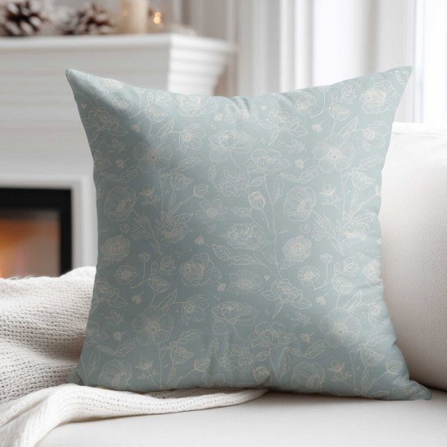 Elegant Sage Green Flower Throw Pillow (Creator Uploaded)