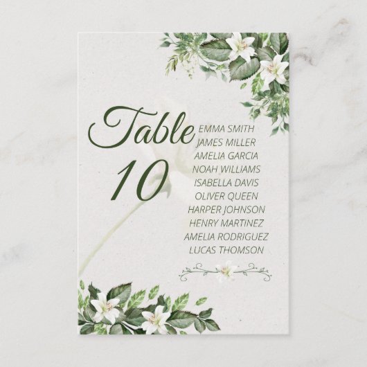 Elegant Sage Green Foliage Table Number with Guest (Front)