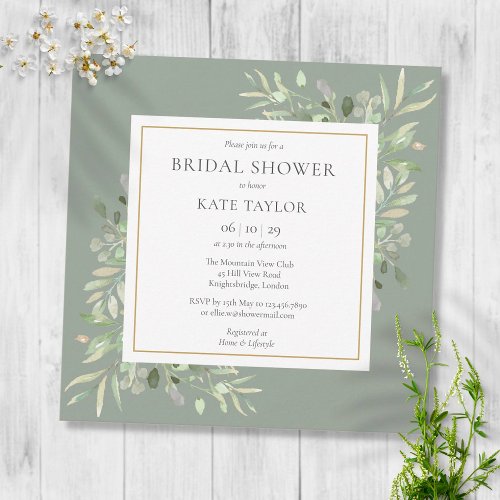 Elegant Sage Green Foliage Wedding Bridal Shower Invitation