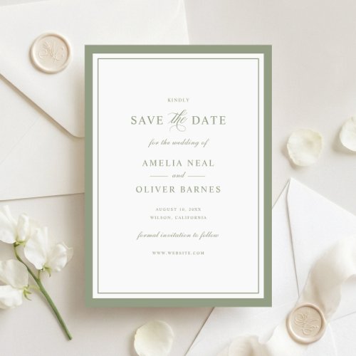 Elegant Sage Green Frame Wedding Save the Date Invitation